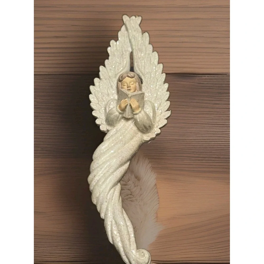 Vintage Angel Holding Choir Book Scroll Wall Hanger Ornament Chalkware